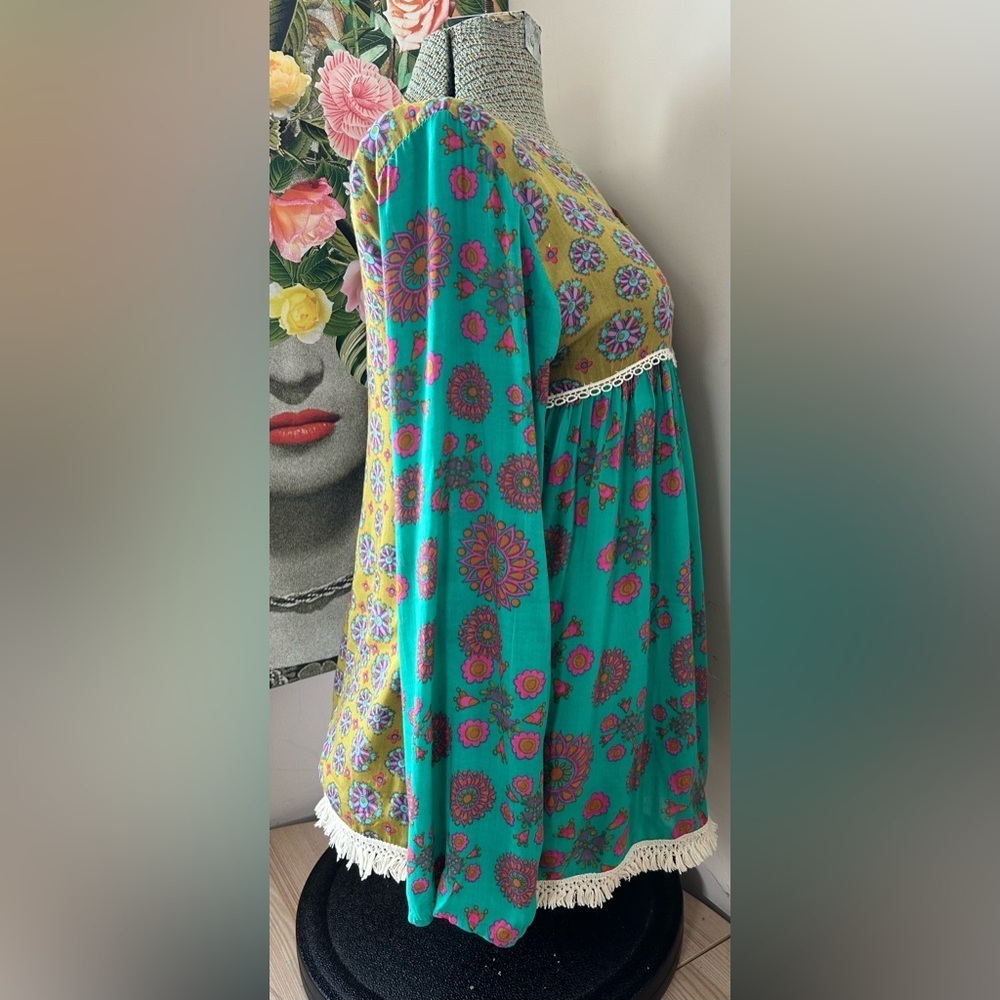 LIVE HAPPY/NATURAL WEAR GET UP & GO BOHO PEASANT TOP. RAW HEM, MIXED PRINTS. S/M - Picture 3 of 8